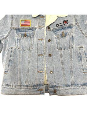 Salty Honey women's jean jacket sherpa lined size X large embroidered patch